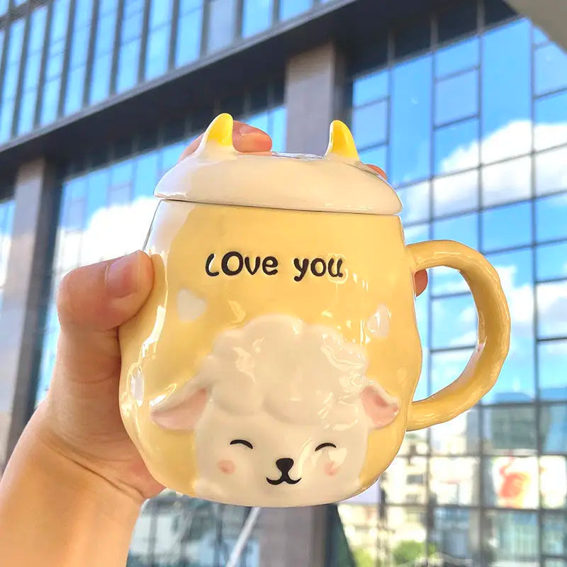 Caneca cerâmica de ovelha animal dos desenhos animados Copo de leite Copo de café Copo de leite para escritório Casa Caneca de água quente