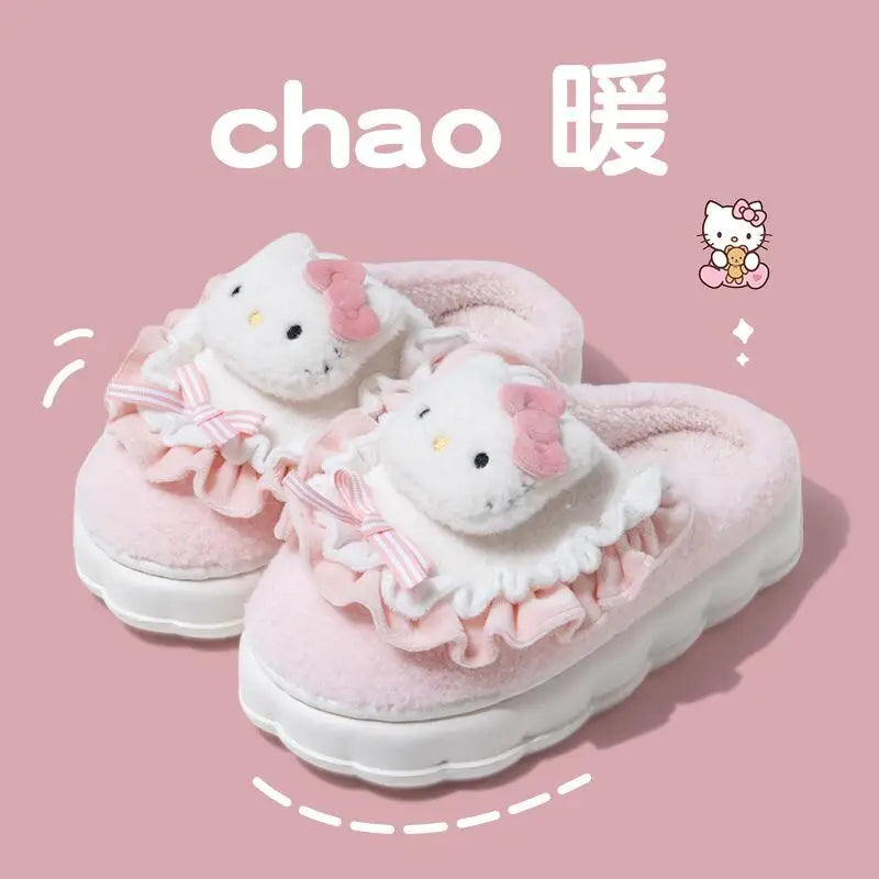 Chinelos de desenhos animados Sanrio, Hello Kitty, minha melodia, Kuromi Cinnamoroll, sapatos de algodão quente, presentes de férias, outono, inverno