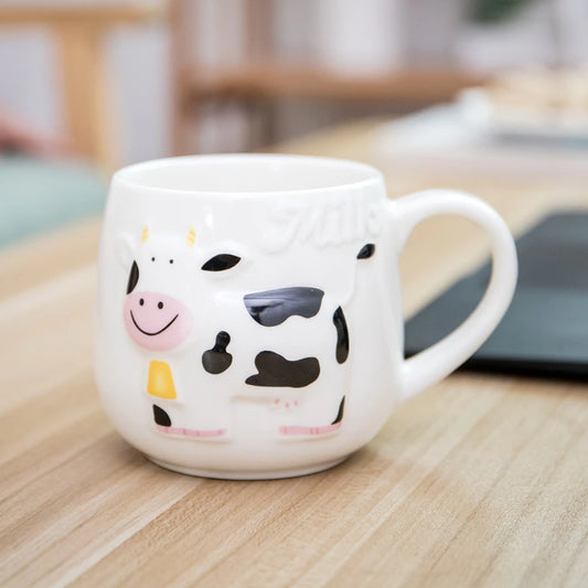 Caneca de leite de cerâmica com desenho de animal, xícara de café de vaca fofa, criativa, para casa, leite, chá, escritório, presente de feriado para crianças