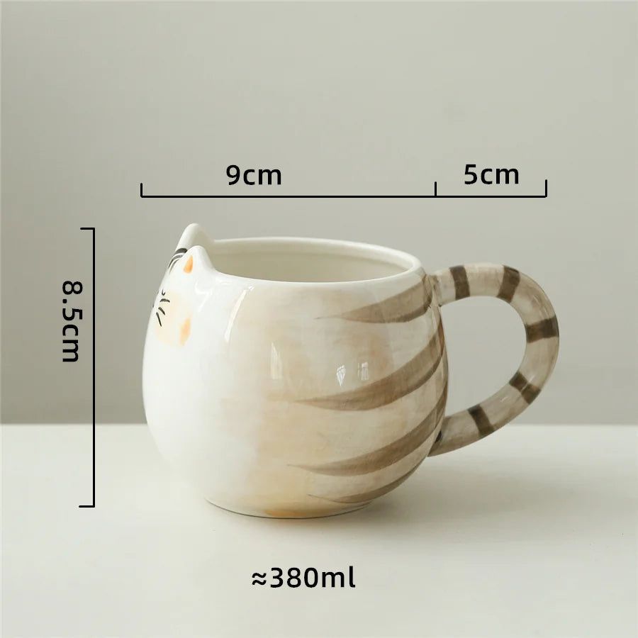 1pc copo de cerâmica bonito, caneca em forma de gato, copos de leite, café e água de 380ml/13oz