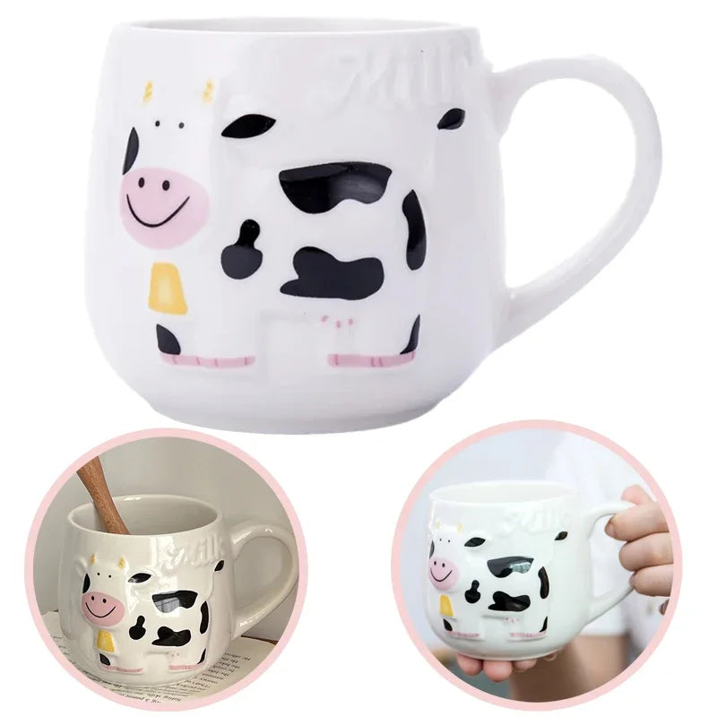 Caneca de leite de cerâmica com desenho de animal, xícara de café de vaca fofa, criativa, para casa, leite, chá, escritório, presente de feriado para crianças