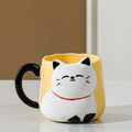 Cartoon 3D Embossed Ceramic Cup, Café Leite Chá, Breakfast Handle Cup, Cute Cat Louça, Novidade Presente para Casa, Caneca 500ml