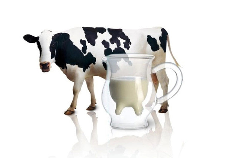 Copo de creme de vidro de dupla camada de vaca criativa 250ml adorável jarro de leite suco chá xícara de café caneca de vidro transparente jarro de espuma de leite