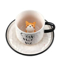 Caneca de café cerâmica gatinho 200ml com pires, fundo tridimensional fofo, animal, leite de vaca, xícara de chá, menina, gato, presente de feriado