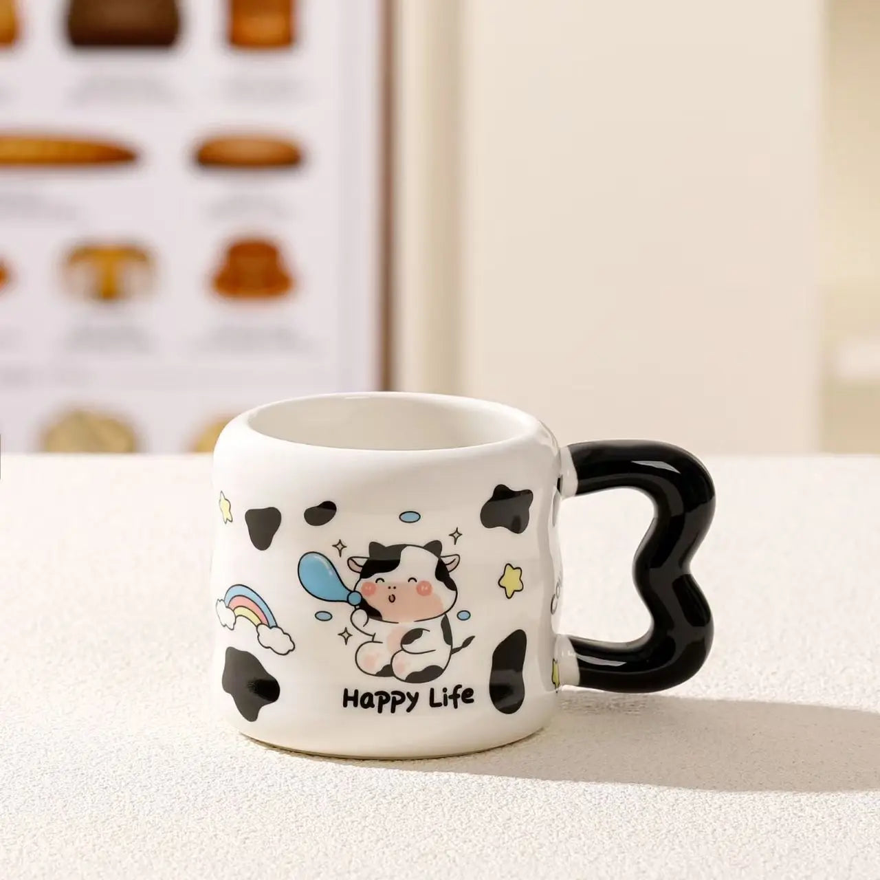 Canecas de cerâmica de vaca com quatro pernas, desenho animado, estudante, café da manhã, aveia, leite, água, copos de café engraçados, presentes de natal incomuns, drinkware