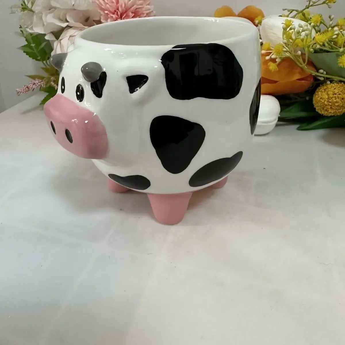 Canecas de cerâmica de vaca com quatro pernas, desenho animado, estudante, café da manhã, aveia, leite, água, copos de café engraçados, presentes de natal incomuns, drinkware