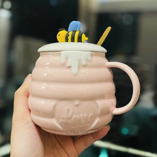 Caneca de cerâmica de abelha kawaii, mistura de café, leite, água, café da manhã doméstico, design criativo, canecas de cerâmica, aparelho para bebidas para festa