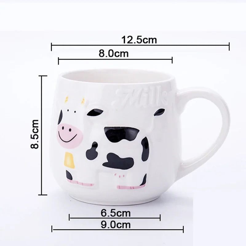 Caneca de leite de cerâmica com desenho de animal, xícara de café de vaca fofa, criativa, para casa, leite, chá, escritório, presente de feriado para crianças