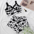 Vaca Padrão Lace Borda Camisola Com Shorts Conjunto de Pijama Da Senhora Estilo Novo Conforto Sexy Home Wear Roupa Interior Pijamas