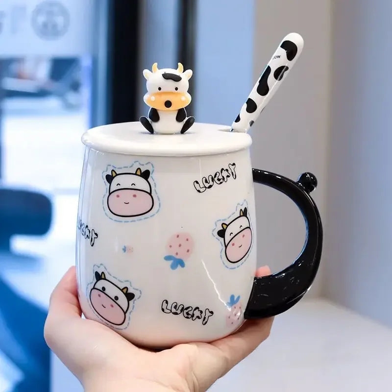 Xícara de café cerâmica dos desenhos animados, Caneca da vaca do estudante, Canecas estúpidas e fofas, Copos de café da manhã infantil