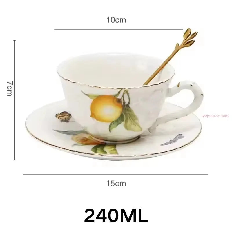 1pc Copos De Espresso De Limão, Conjunto De Chá Elegante Estilo Europeu, Europa Xícara De Chá E Pires Conjunto, Caneca De Cerâmica Conjunto De Copo De Café Placa De Sobremesa