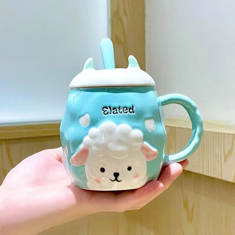 Caneca cerâmica de ovelha animal dos desenhos animados Copo de leite Copo de café Copo de leite para escritório Casa Caneca de água quente