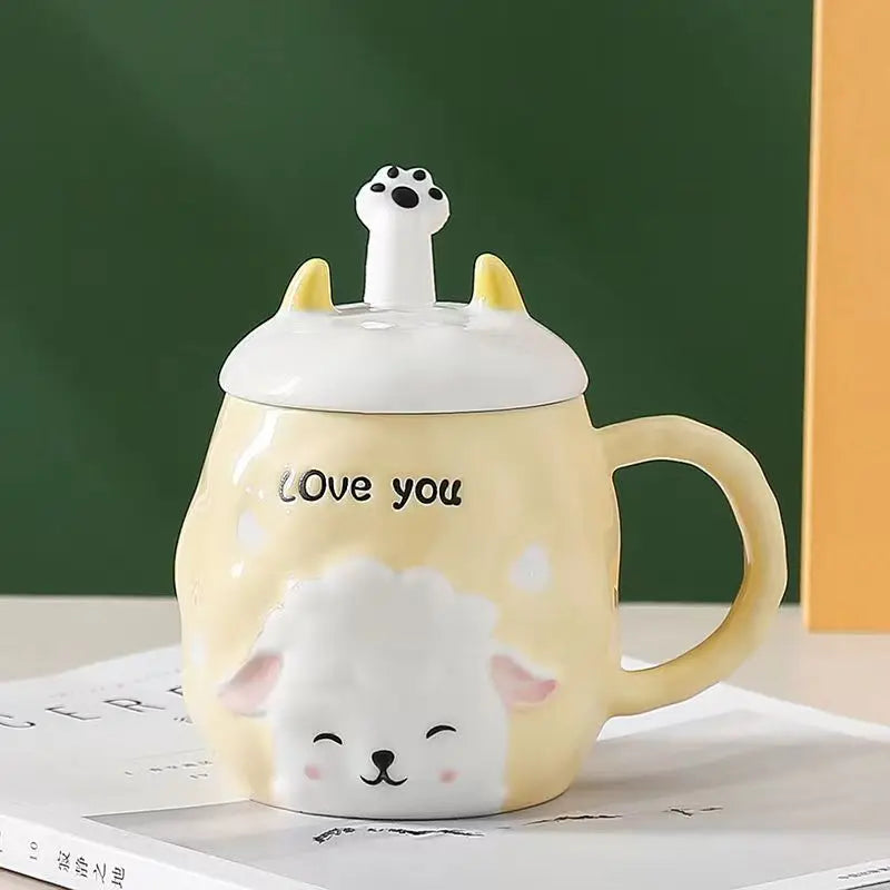 Caneca cerâmica de ovelha animal dos desenhos animados Copo de leite Copo de café Copo de leite para escritório Casa Caneca de água quente