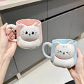 Cartoon 3D Embossed Ceramic Cup, Café Leite Chá, Breakfast Handle Cup, Cute Cat Louça, Novidade Presente para Casa, Caneca 500ml