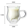 Copo de creme de vidro de dupla camada de vaca criativa 250ml adorável jarro de leite suco chá xícara de café caneca de vidro transparente jarro de espuma de leite