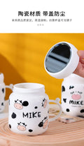 Caneca espelhada de vaca dos desenhos animados bonito vaca manchado garrafa de água cerâmica com alça casal kawaii estudante bebida copo de leite presente do escritório