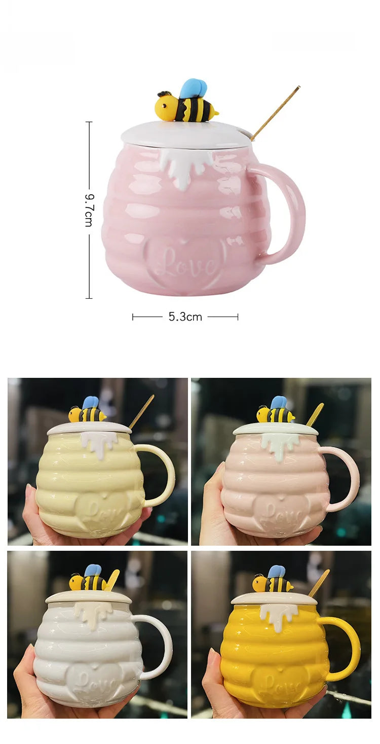 Caneca de cerâmica de abelha kawaii, mistura de café, leite, água, café da manhã doméstico, design criativo, canecas de cerâmica, aparelho para bebidas para festa