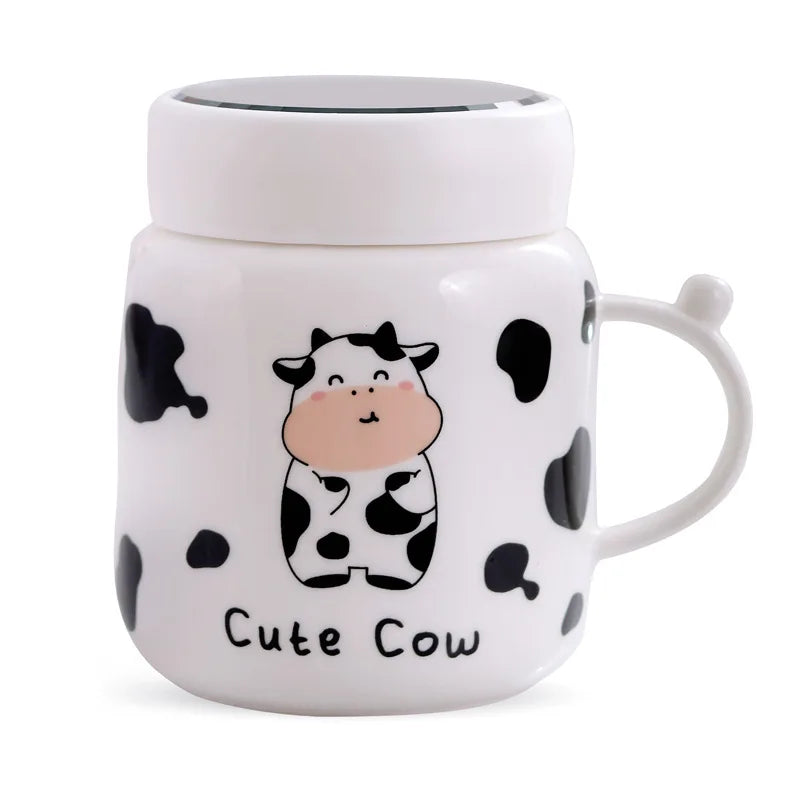 Caneca espelhada de vaca dos desenhos animados bonito vaca manchado garrafa de água cerâmica com alça casal kawaii estudante bebida copo de leite presente do escritório