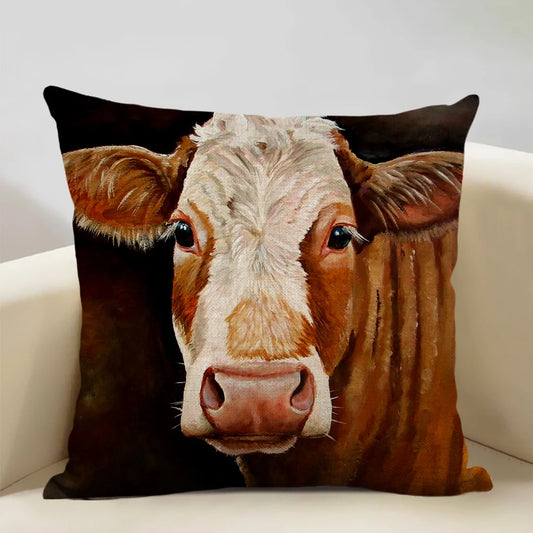 Travesseiro decorativo de linho para animais, capa de almofada para gado e ovelha para quarto, rancho, 45x45cm, acessórios de carro