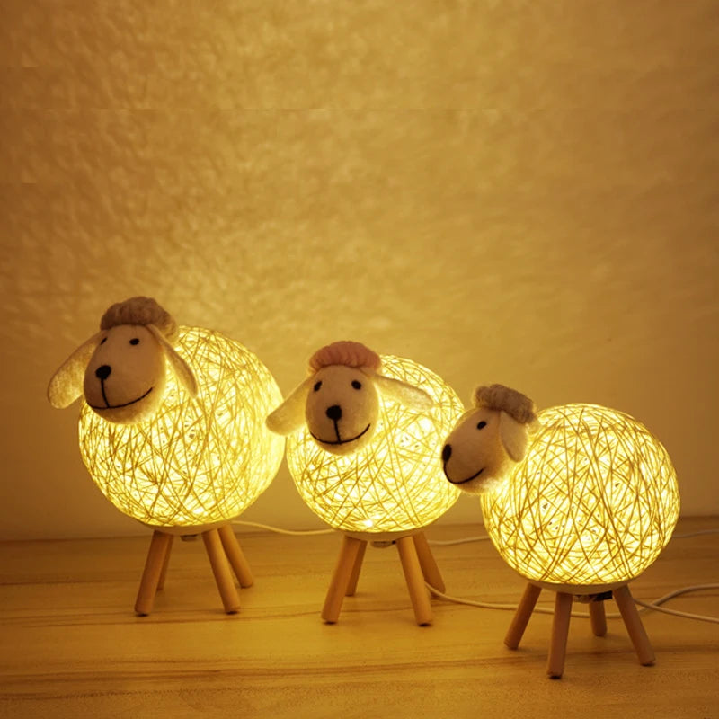 Ovelha bonito led night light mão-tecido animais abajur lua crianças quarto lâmpada de sono usb decoração de cabeceira dropshipping