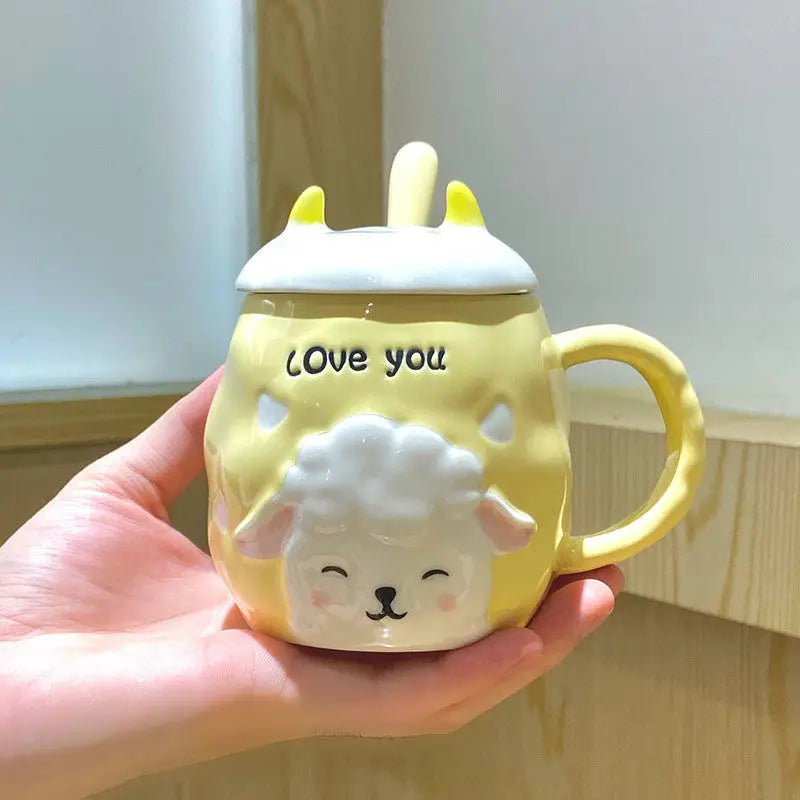 Caneca cerâmica de ovelha animal dos desenhos animados Copo de leite Copo de café Copo de leite para escritório Casa Caneca de água quente