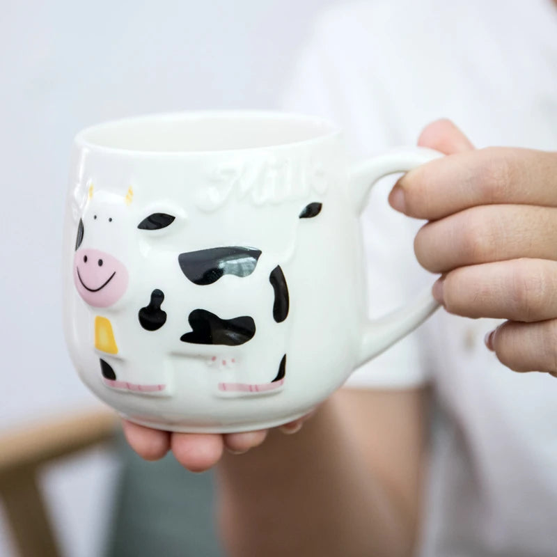 Caneca de leite de cerâmica com desenho de animal, xícara de café de vaca fofa, criativa, para casa, leite, chá, escritório, presente de feriado para crianças