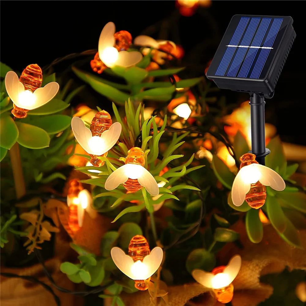 Luz solar da corda 20 led bonito abelha luz ao ar livre casamento casa jardim pátio festa árvore de natal abelha estrelado fada decoração lâmpada