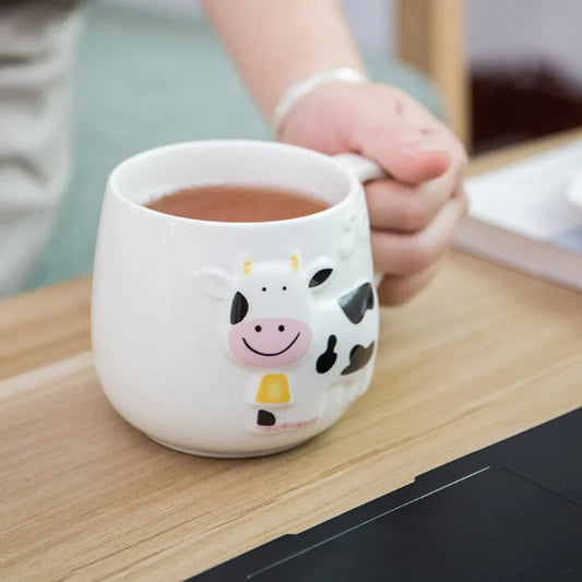 Caneca de leite de cerâmica com desenho de animal, xícara de café de vaca fofa, criativa, para casa, leite, chá, escritório, presente de feriado para crianças