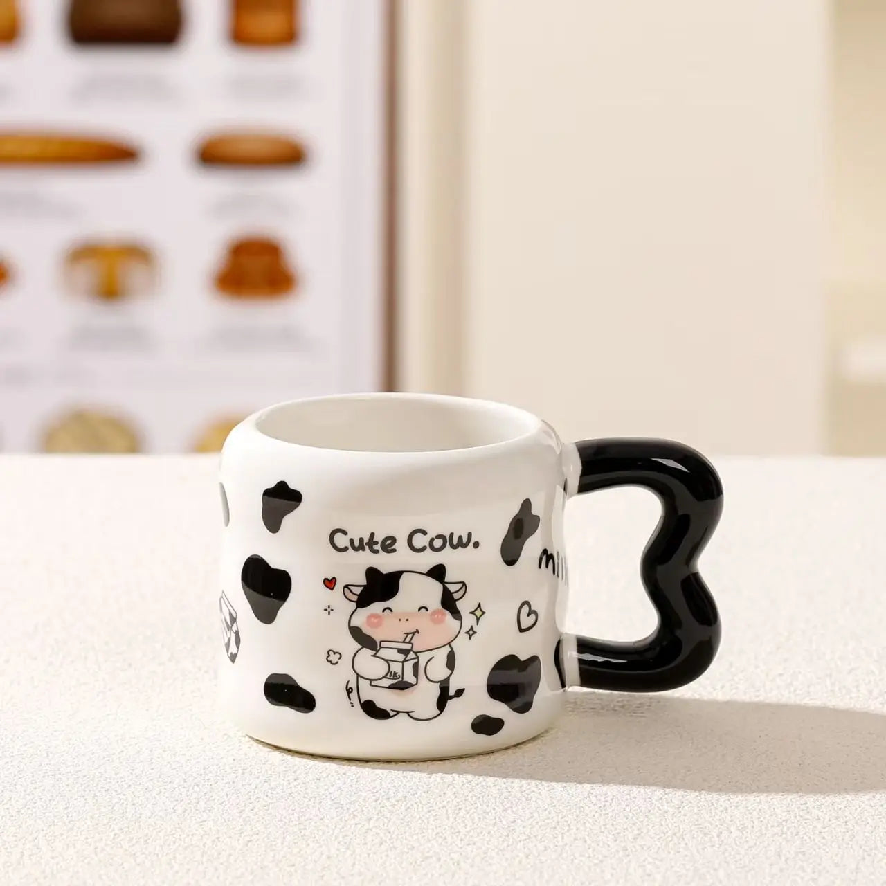 Canecas de cerâmica de vaca com quatro pernas, desenho animado, estudante, café da manhã, aveia, leite, água, copos de café engraçados, presentes de natal incomuns, drinkware