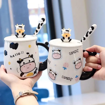 Xícara de café cerâmica dos desenhos animados, Caneca da vaca do estudante, Canecas estúpidas e fofas, Copos de café da manhã infantil