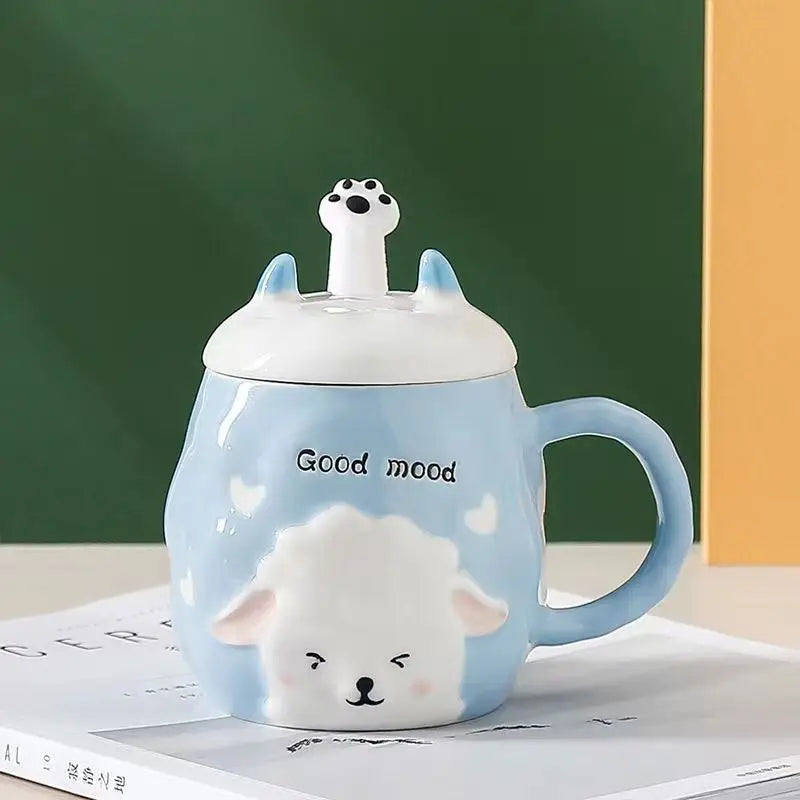 Caneca cerâmica de ovelha animal dos desenhos animados Copo de leite Copo de café Copo de leite para escritório Casa Caneca de água quente